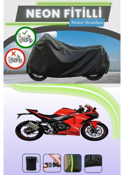 Siyah Arka Çanta Uyumlu Neon Fitilli Voge 525 Rr Uyumlu Motor Brandası