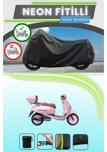Siyah Arka Çanta Uyumlu Neon Fitilli Yuki Bellini 50 Uyumlu Motor Brandası