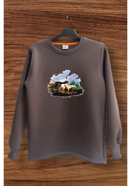 Avcılık Hunter Av Köpekleri Baskılı Regular Fit %100 Pamuk Bisiklet Yaka Sweatshirt