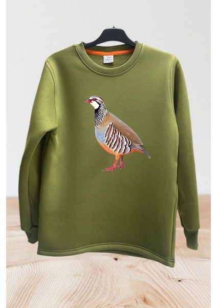 Unısex Avcılık Hunting Vahşi Yaşam Keklik Baskılı Pamuklu Regular Fit Bisiklet Yaka Sweatshirt