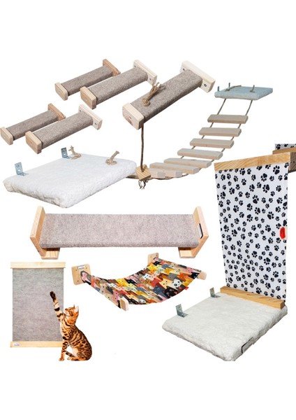 Yumuşak Peluş Kedi Oyun Seti, Merdiven, Köprü ve Tırmalama Platformu