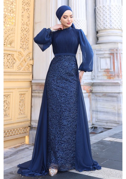 Lavanta Şifon Detaylı Gliten Kumaş Şık Tesettür Abiye