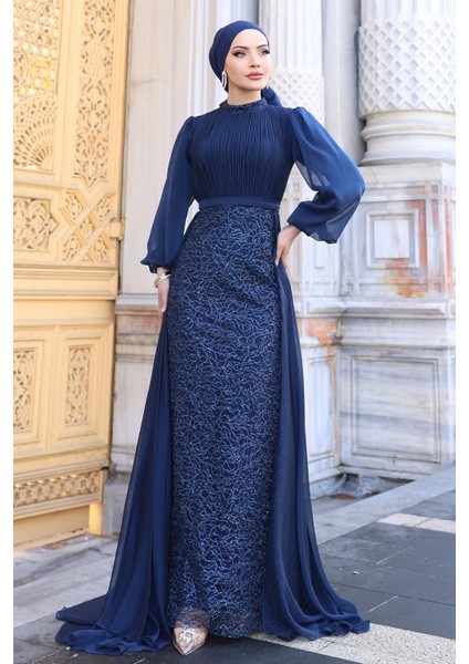 Lavanta Şifon Detaylı Gliten Kumaş Şık Tesettür Abiye modelleri