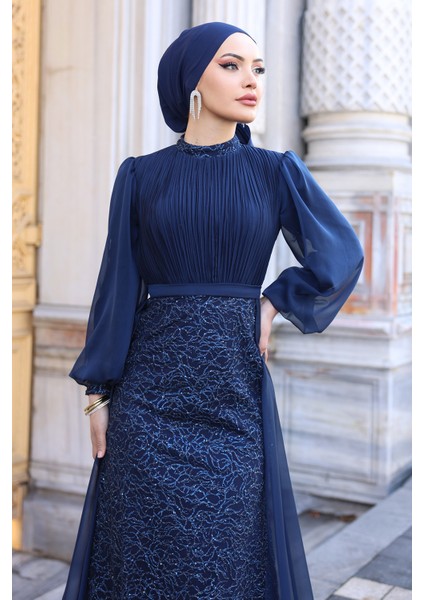 Lavanta Şifon Detaylı Gliten Kumaş Şık Tesettür Abiye