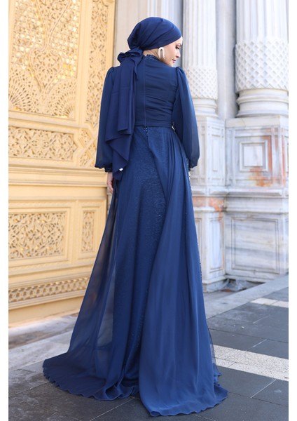 Lavanta Şifon Detaylı Gliten Kumaş Şık Tesettür Abiye