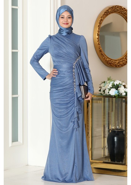 Parıltılı Fırfır Detaylı Zühre Tesettür Abiye