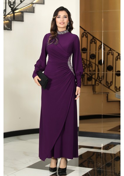 Taş Detaylı Lavinni Tesettür Abiye Elbise