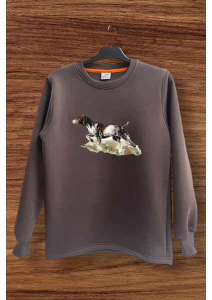 Hunting Doğa Avcılık Kurzhaar Av Köpeği Tema Baskılı Regular Fit %100 Pamuk Bisiklet Yaka Sweatshirt