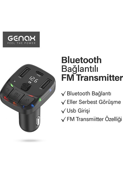 Bluetooth Fm Transmitter 5.3 Araç Içi Pd 30W + USB Çıkışlı LED Işıklı indirimleri