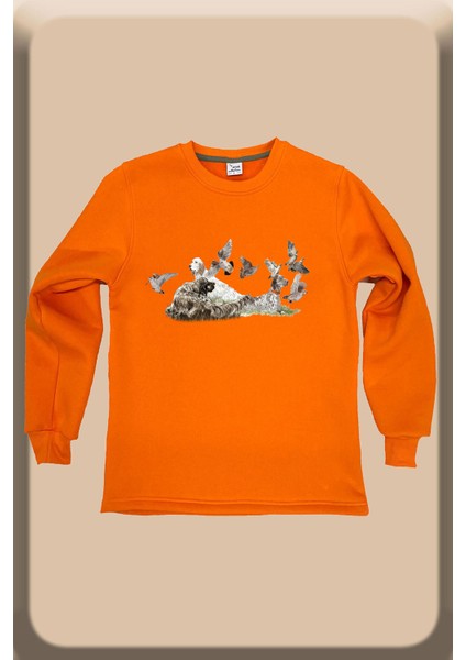 Hunting Avcılık English Setter ve Keklikler Baskılı Regular Fit Bisiklet Yaka Sweatshirt