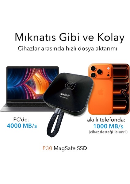 P30 2TB 4000-3600 Mb/s USB 4.0 (40GBPS) Type-C Portable Taşınabilir SSD AD2TBP30B4K fiyatları