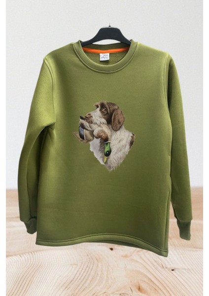 Hunter Avcılık Av Köpeği ve Çulluk Baskılı Regular Fit %100 Pamuk Bisiklet Yaka Sweatshirt
