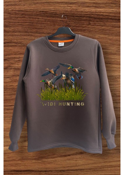 Hunter Avcılık Ördek Avı Baskılı Sazlık Regular Fit %100 Pamuk Bisiklet Yaka Sweatshirt