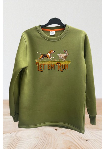 Avcılık Hunting Tavşan Avı ve Avcı Köpeği Baskılı Regular Fit %100 Pamuk Sweatshirt