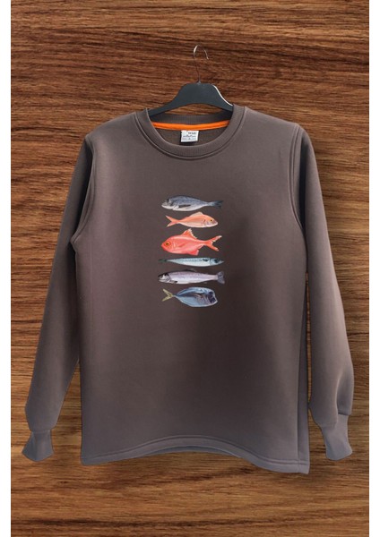 Fishing Balıkçılık Baskılı Renkli Çeşitli Balık Tasarım Baskılı Regular Fit %100 Pamuk Sweatshirt