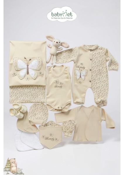 %100 Pamuk Organik Yenidoğan Hastane Çıkışı Seti 10 Parça – Kelebek Desenli, Doğal & Güvenli