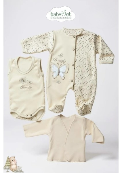 %100 Pamuk Organik Yenidoğan Hastane Çıkışı Seti 10 Parça – Kelebek Desenli, Doğal & Güvenli modelleri