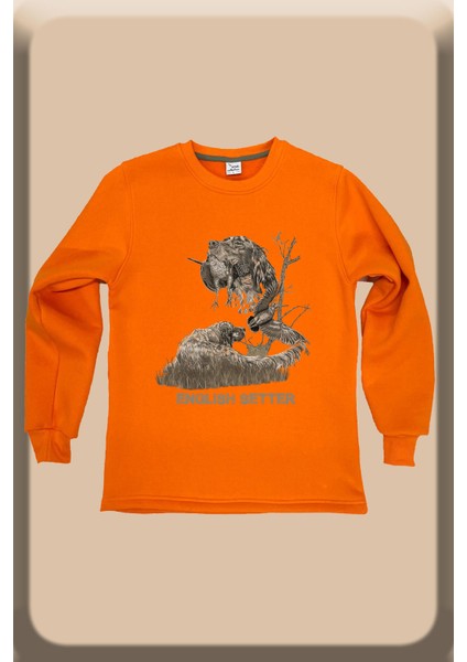 Avcılık Hunter Ağaçlı English Setter Çulluk Yazı Baskılı Pamuk Regular Fit Bisiklet Yaka Sweatshirt