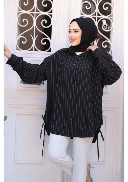 Çizgili Siyah Tesettür Gömlek 10553S fiyatları