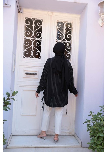 Çizgili Siyah Tesettür Gömlek 10553S fırsatları