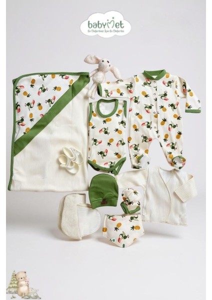 %100 Pamuk 10'lu Organik Yenidoğan Hastane Çıkışı Seti – Papağan Desenli – Doğal&Yumuşak