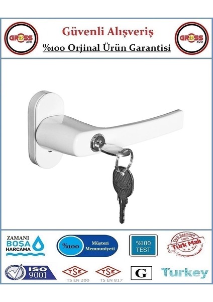 Pimapen Pencere ve Balkon Kapı Kolu - Anahtarlı Kilitli - Tekli