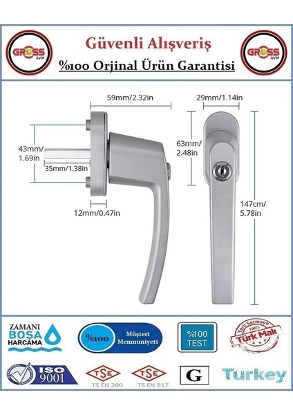 Pimapen Pencere ve Balkon Kapı Kolu - Anahtarlı Kilitli - Tekli fiyatları