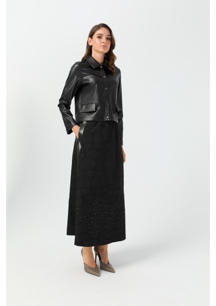 Jakar Etekli Taş Işlemeli Deri Ceketli Takım Siyah fiyatları