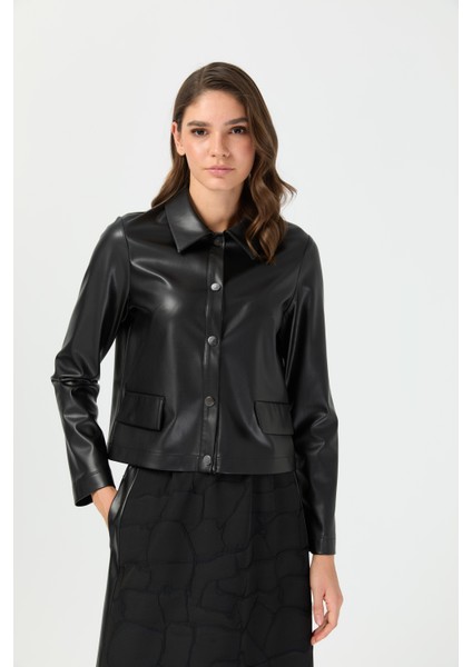 Jakar Etekli Taş Işlemeli Deri Ceketli Takım Siyah modelleri