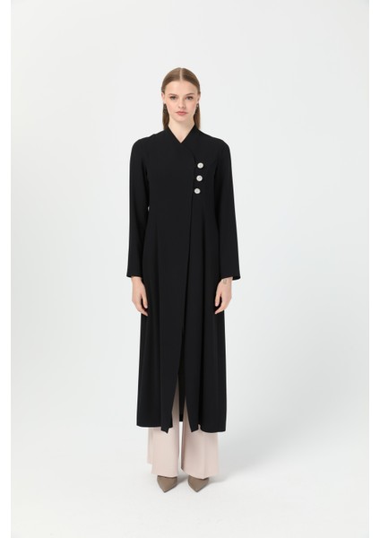 Broş Düğmeli Uzun Yırtmaçlı Pantolonlu Takım Taş