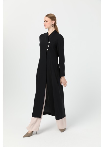 Broş Düğmeli Uzun Yırtmaçlı Pantolonlu Takım Taş modelleri