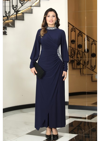 Taş Detaylı Lavinni Tesettür Abiye Elbise