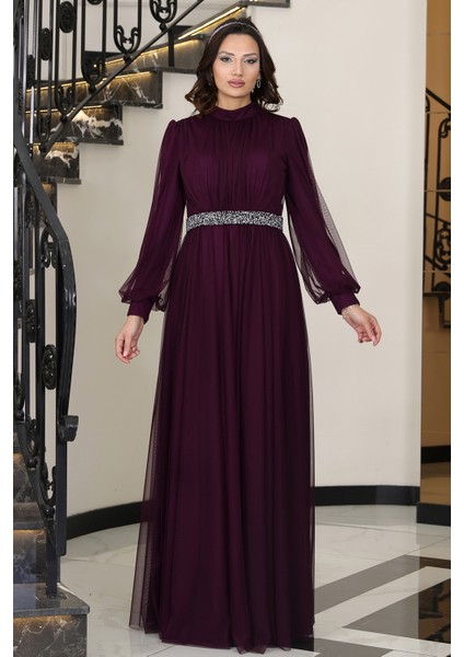 Alia Şık Taş Detaylı Büyük Beden Tesettür Abiye - Alya