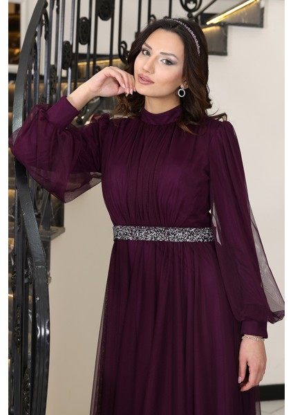 Alia Şık Taş Detaylı Büyük Beden Tesettür Abiye - Alya modelleri