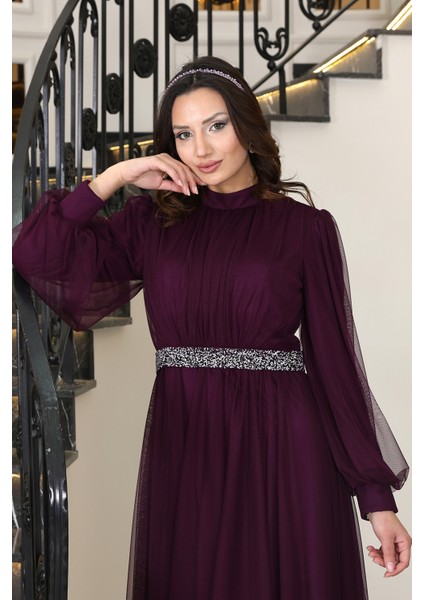 Alia Şık Taş Detaylı Büyük Beden Tesettür Abiye - Alya fırsatları