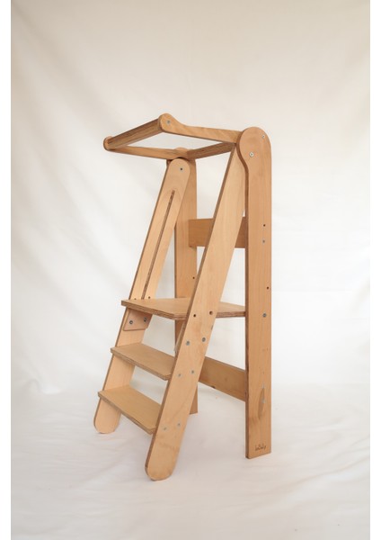 Öğrenme Kulesi, Bebek Merdiven, Katlanabilir Ahşap, Guvenlik Perdesi Dahil