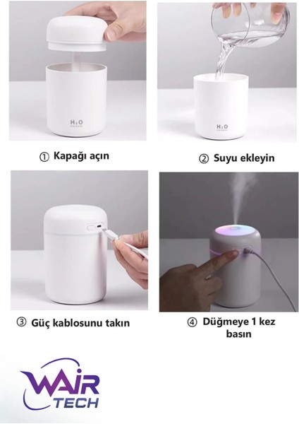 300 ml H2O Ultrasonik Ledli Hava Nemlendirici Buhar Makinesi ve Aroma Difüzörü indirimleri