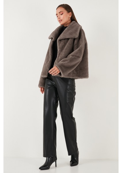 Oversize Fit Geniş Yaka Astarlı Kürk Bayan Kürk 497AFRA fiyatları