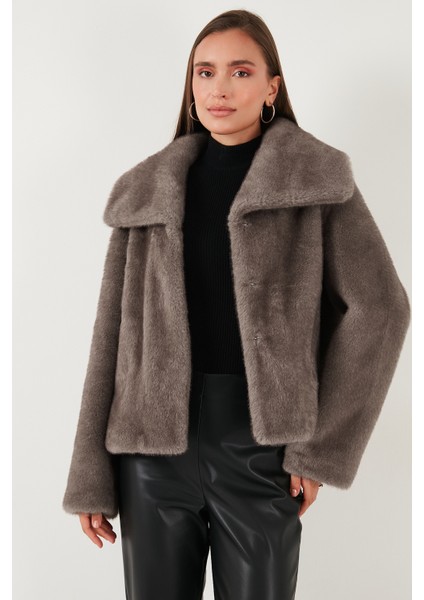 Oversize Fit Geniş Yaka Astarlı Kürk Bayan Kürk 497AFRA modelleri