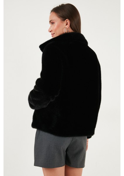 Oversize Fit Dik Yaka Fermuarlı Kürk Bayan Kürk 497ZETA