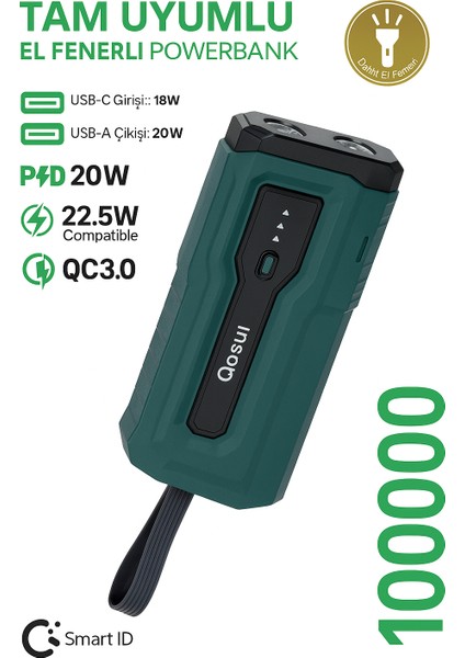 10000 Mah Powerbank El Fenerli Taşınabilir Hızlı Şarj Cihazı| Pd 20W Qc3.0 Destekli