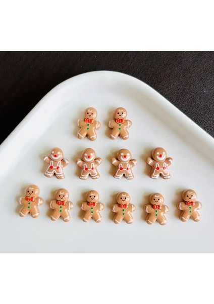 20 Adet Yılbaşı Süs Seti - Sevimli Mini Çizgi Film Zencefilli Kek Figürü Tasarımı,tırnak Aksesuarı