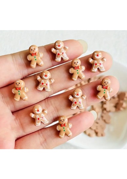 20 Adet Yılbaşı Süs Seti - Sevimli Mini Çizgi Film Zencefilli Kek Figürü Tasarımı,tırnak Aksesuarı modelleri