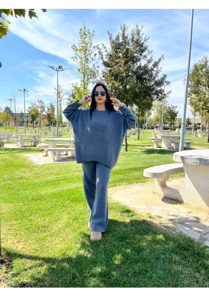 Bisiklet Yaka Oversize Triko Takım