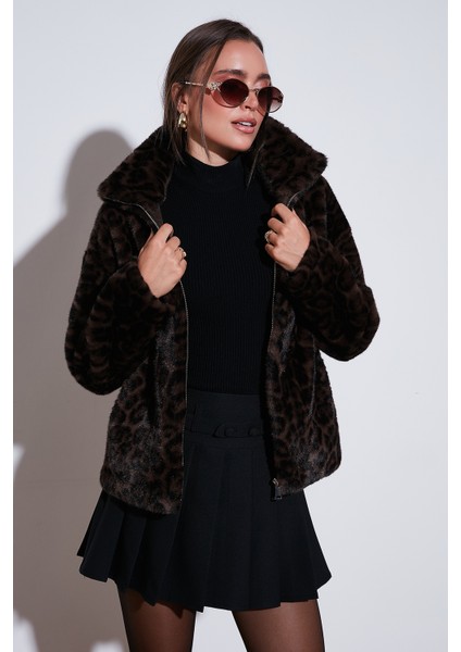 Oversize Fit Dik Yaka Fermuarlı Kürk Bayan Kürk 497ZETA