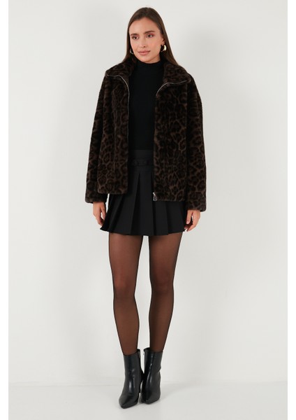 Oversize Fit Dik Yaka Fermuarlı Kürk Bayan Kürk 497ZETA fiyatları