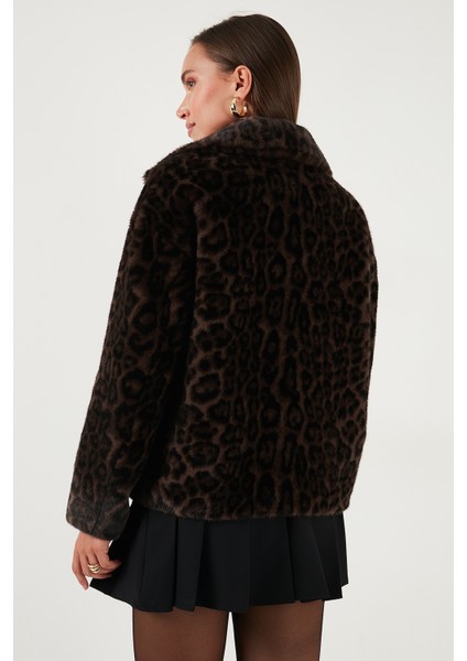 Oversize Fit Dik Yaka Fermuarlı Kürk Bayan Kürk 497ZETA