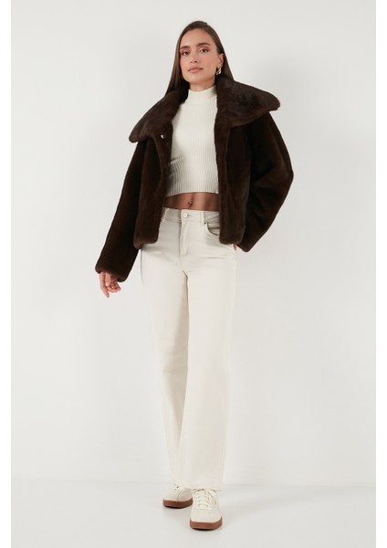 Oversize Fit Geniş Yaka Astarlı Kürk Bayan Kürk 497AFRA fiyatları