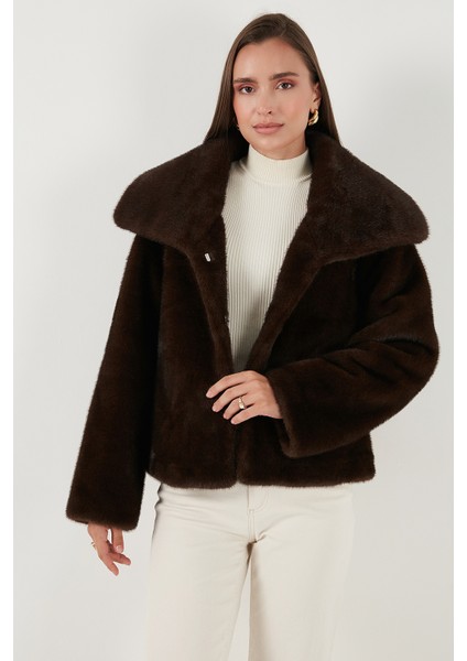 Oversize Fit Geniş Yaka Astarlı Kürk Bayan Kürk 497AFRA modelleri