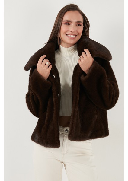 Oversize Fit Geniş Yaka Astarlı Kürk Bayan Kürk 497AFRA fırsatları